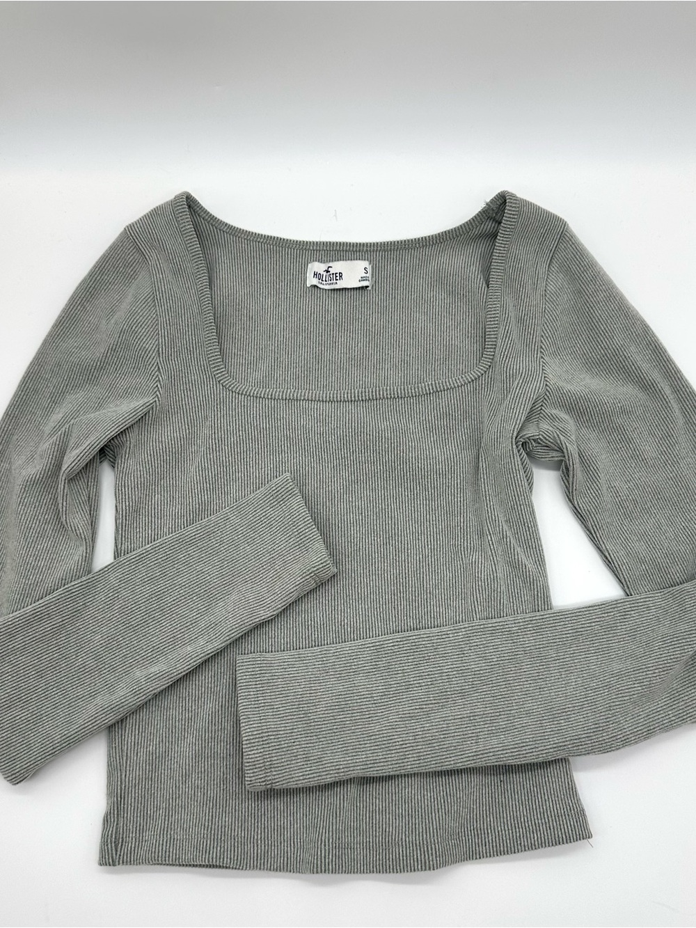 Hollister Ribbed Square Neck Long Sleeve Top Grey Gray Size S Small NWOT